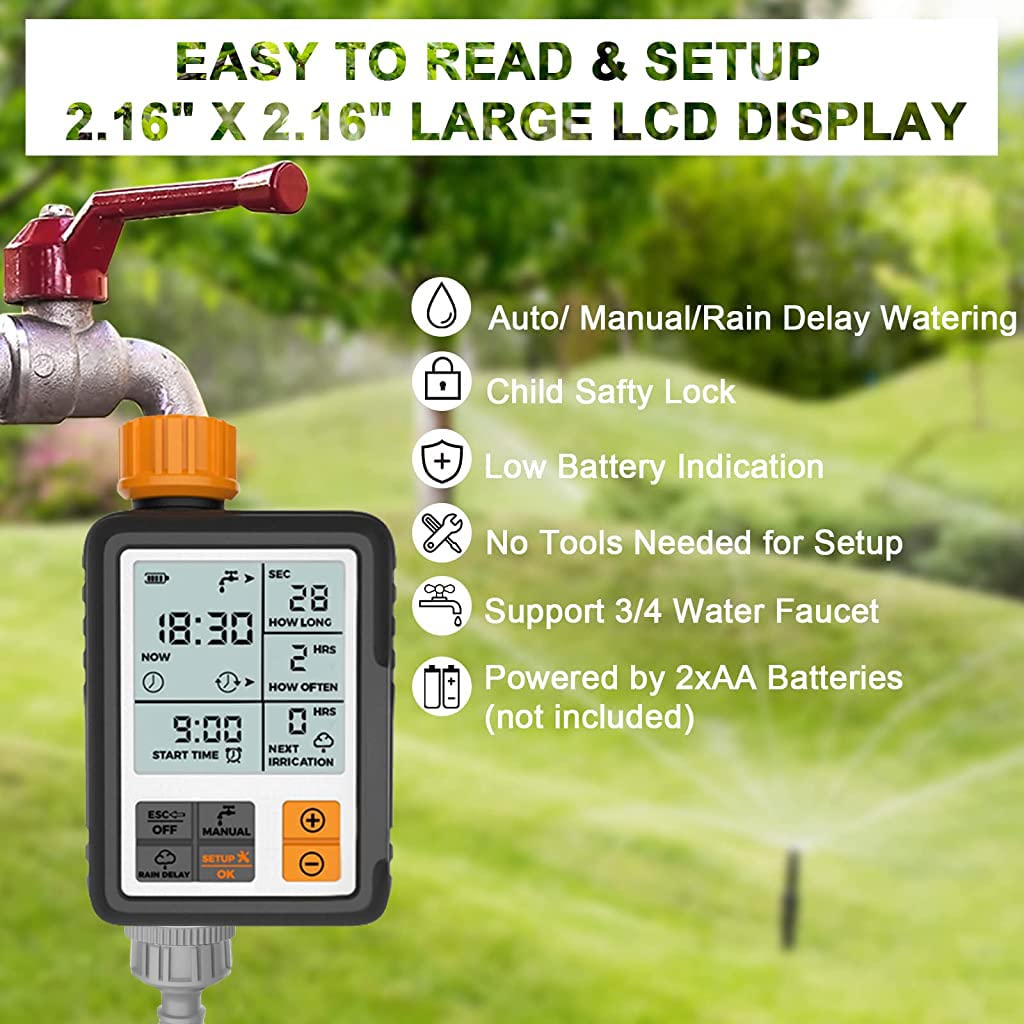HASTHIP Drip Irrigation Timer for Garden Farm, Irrigation Water Timer Programmable Timer, Automatic Watering System, Waterproof Digital Irrigation Timer System for Lawns HASTHIP Drip Irrigation Timer for Garden Farm, Irrigation Water Timer Programmable Timer, Automatic Watering System, Waterproof Digital Irrigation Timer System for Lawns